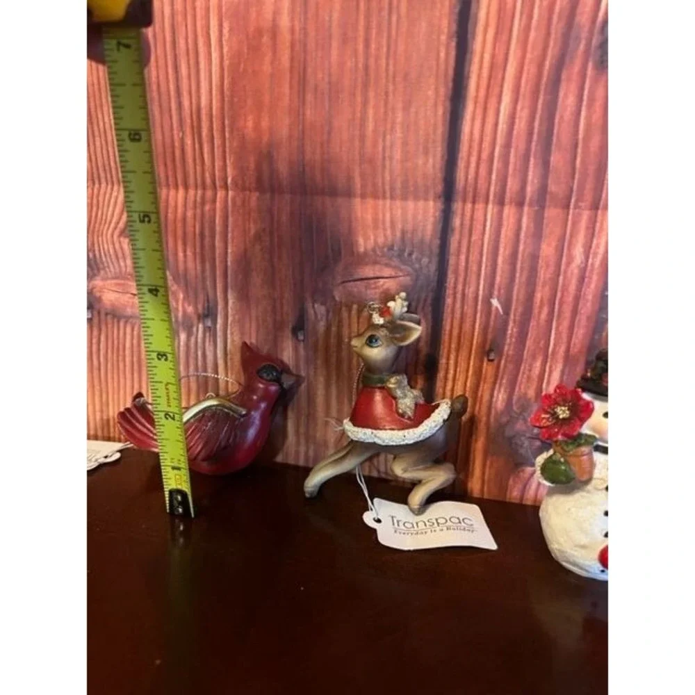 Set Of 3 Transpac Holiday Ornaments:‎ Reindeer Snowman & Cardinal